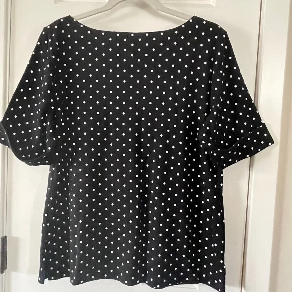 Karen Scott Black White Polka Dot Top Size Large - Picture 1 of 16